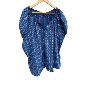 Ellos Blue/White Womens 3X Floral Pullover Short Sleeve Cotton Beachy Boho